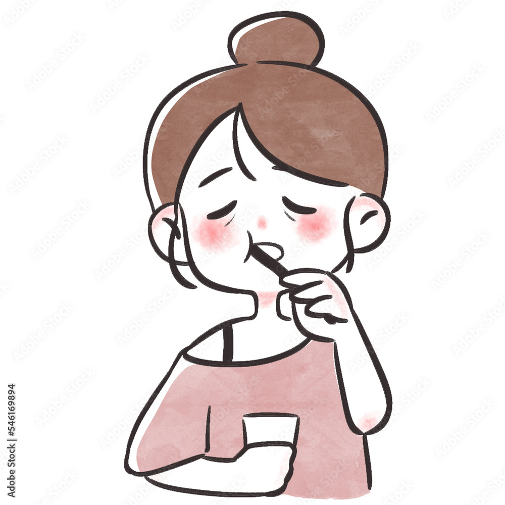 Female brushing teeth hand drawn illustration in minimalist cartoon design Female brushing teeth hand drawn illustration in minimalist cartoon design