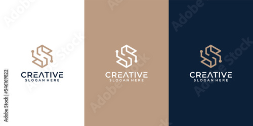 Set of creative monogram letter sh logo template.