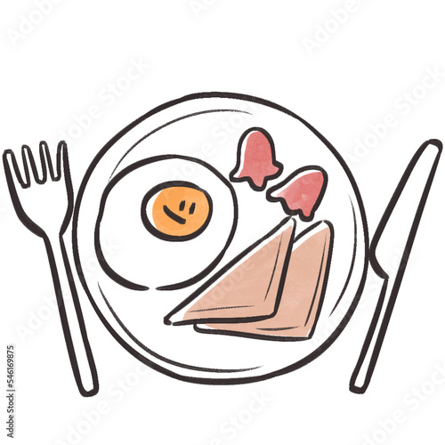 Breakfast hand drawn illustration in minimalist cartoon design photo