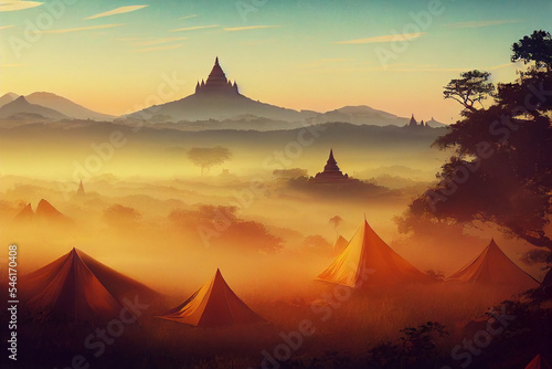 firewatch wallpaper background. beautiful scenery landscape graphic design. Bagan Myanmar   Burma