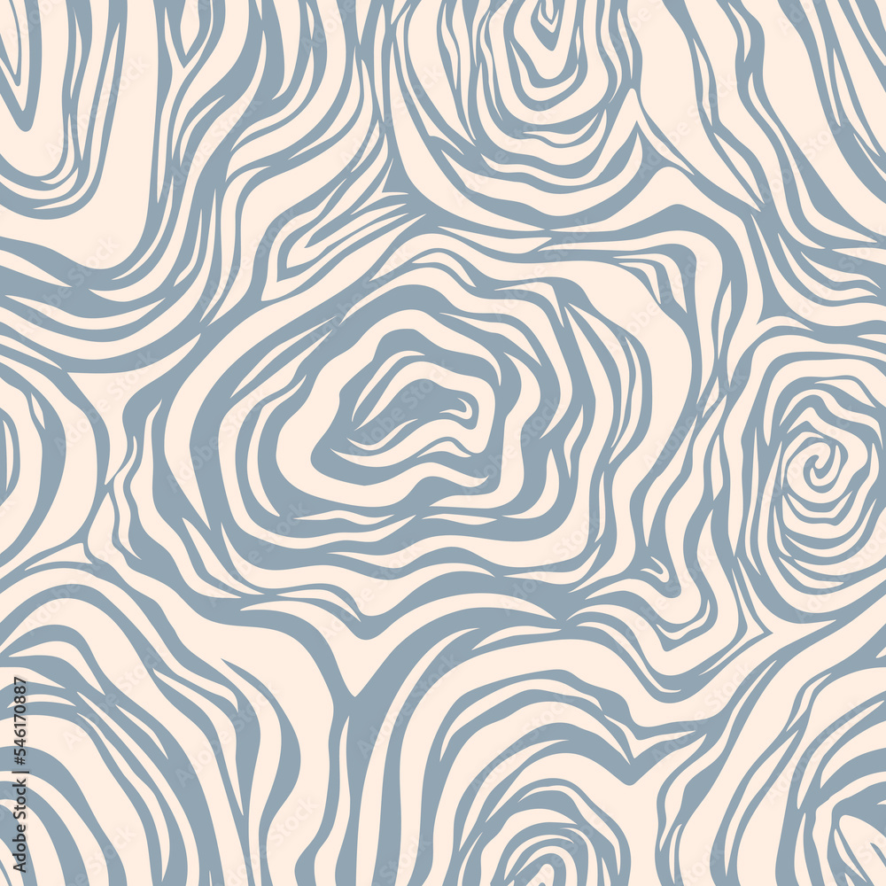 Wavy swirl vector seamless pattern Hand drawn 1970 vector illustration. Sixties pattern trippy. Groovy hippy style. 