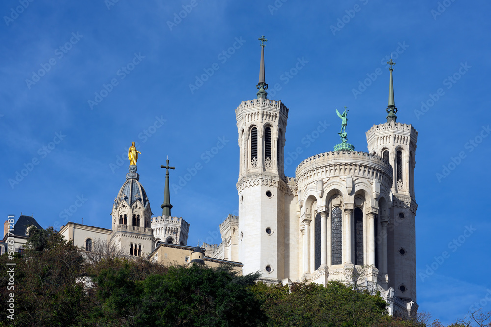 Famous view of Notre-Dame-de-Fourviere basilica in Lyon