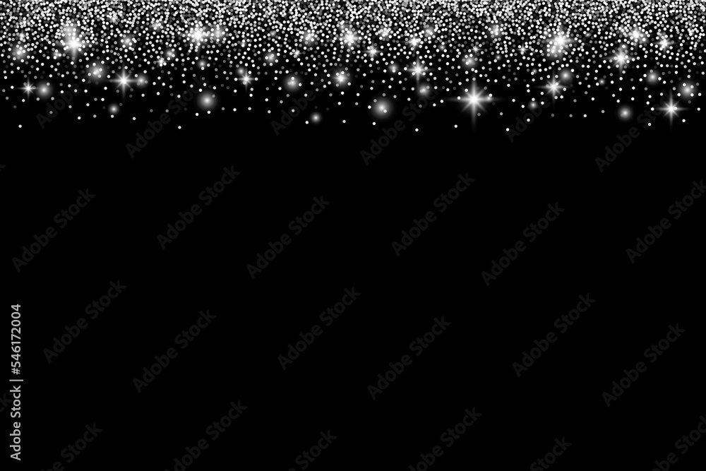 Silver glitter border with sparkles. Vector illustration.