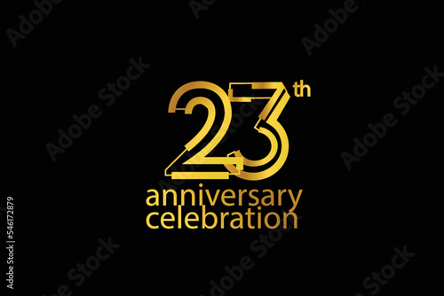  23 year anniversary celebration abstract style logotype. anniversary with gold color isolated on black background, vector design for celebration vector