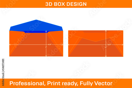 Regular Envelope 3x6.25 inch dieline template, editable and resizable vector file photo