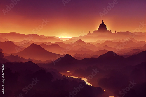 firewatch wallpaper background. beautiful scenery landscape graphic design. Bagan Myanmar , Burma