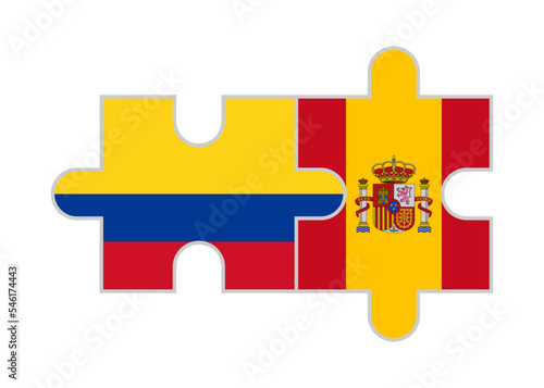 puzzle pieces of colombia and spain flags. vector illustration isolated on white background