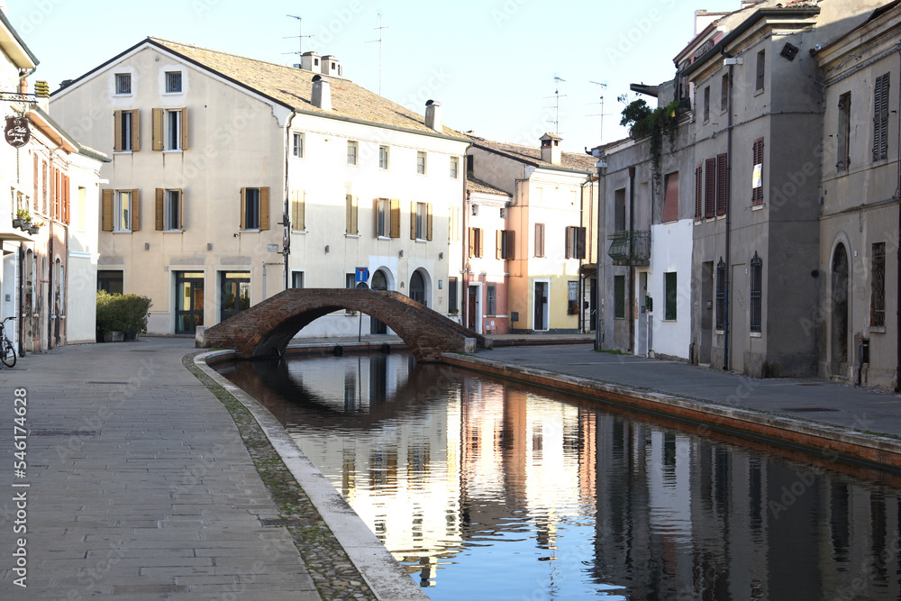 Morning view of empty canals in Comacchio near Venice in Italy Morning view of empty canals in Comacchio near Venice in Italy