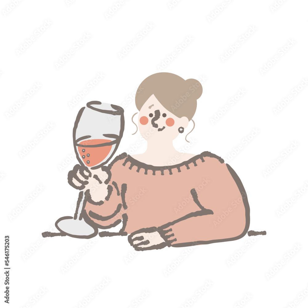 ワイン/シャンパンを楽しむ女性　イラスト