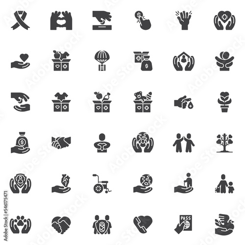 Charity and donation vector icons set