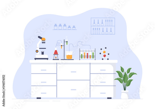 Laboratorium with Conducting Research Scientific, Experimentation and Measurement in a Lab in Flat Cartoon Hand Drawn Templates Illustration