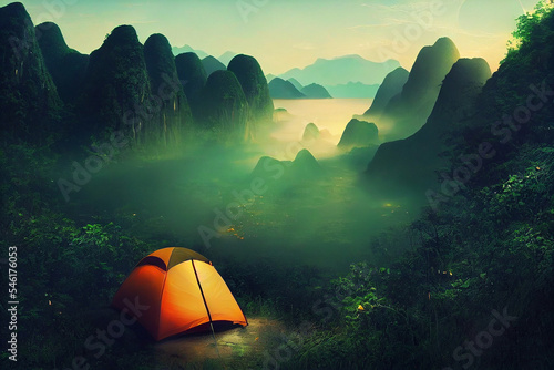 firewatch wallpaper background. beautiful scenery landscape graphic design. camping