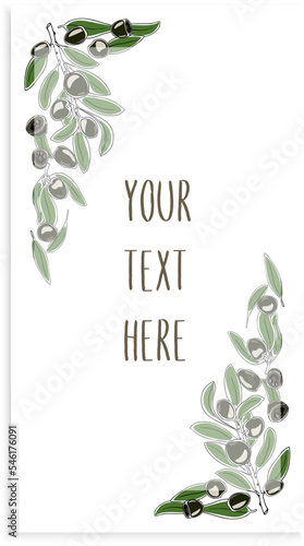 Vector design template with doodle style olives on white background