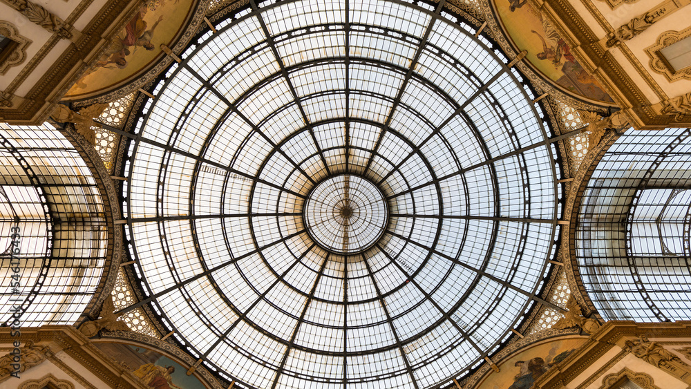 Glass Roof the Vittorio Emanuele II gallery in Milan, Italy on june 2020