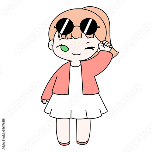 Traveling girl pose for a photo color illustration
