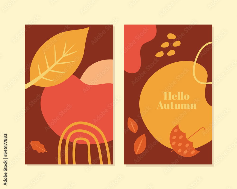 Autumn with hand-drawn various shapes and doodle objects. 
Abstract contemporary modern trendy vector illustration.