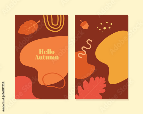 Autumn with hand-drawn various shapes and doodle objects.  Abstract contemporary modern trendy vector illustration.