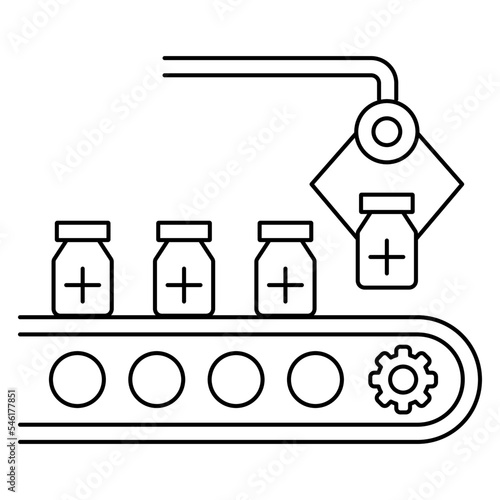 Black outline simple pharmaceutical drug production icon. Contour vector symbol isolated on transparent background. Thin lines. Line thickness editable