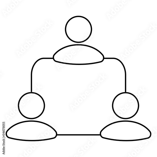 Black outline simple icon of the teamwork or leadership. Contour vector symbol isolated on transparent background. Thin lines. Line thickness editable