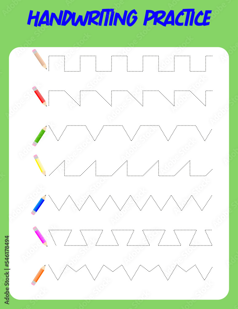 Tracing lines with pencil. Handwriting practice for children.Practicing fine motor skills. Educational game for preschool kids. Vector illustration.