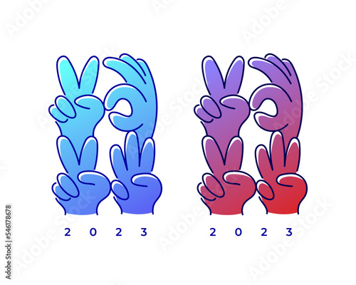 2023 with colorful hand signs illustration for calendar or greeting card