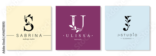 Bundle of Botanical Minimalistic Logos. Monogram of letters S, U, J.