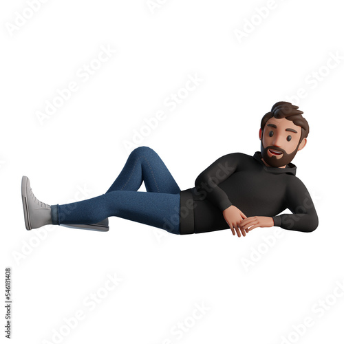 Lying satisfied man 3d illustration