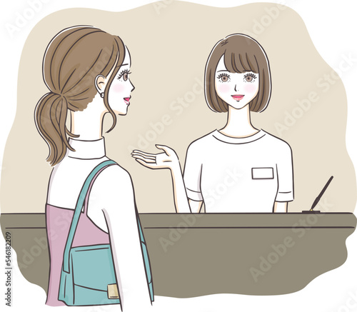 フロントで受付をする女性イラスト