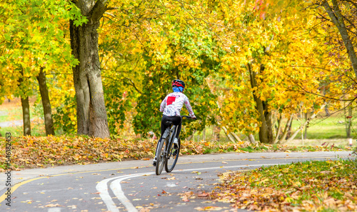 Wallpaper Mural Cyclist ride on the bike path in the city Park
 Torontodigital.ca