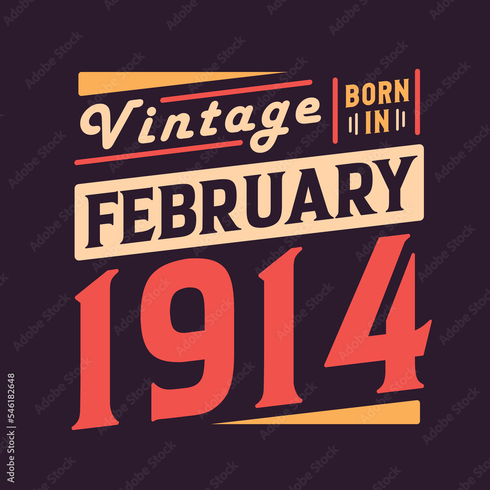 Vintage born in February 1914. Born in February 1914 Retro Vintage Birthday