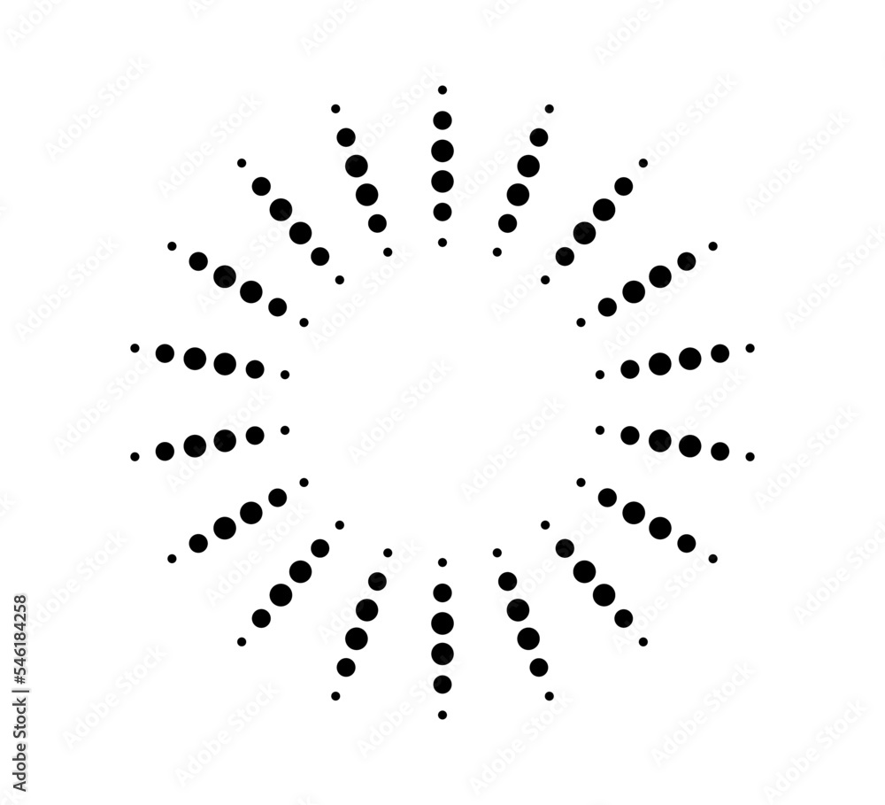 Dot radial circle lines. Circular radiating speed geometric lines. Sun star rays symbol. Abstract halftone striped design element. Motion lines. Vector illustration isolated on white background. Dot radial circle lines. Circular radiating speed geometric lines. Sun star rays symbol. Abstract halftone striped design element. Motion lines. Vector illustration isolated on white background.
