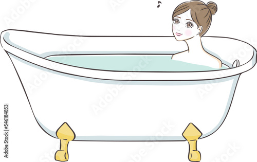 お風呂に入りリラックスする若い女性