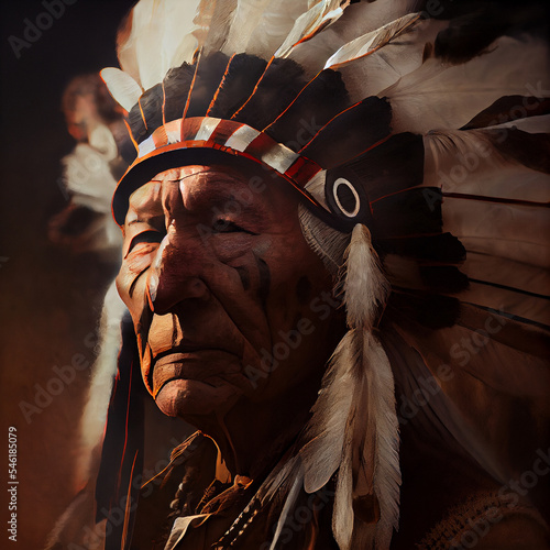 native american indian chief  portrait - painting - generative AI photo