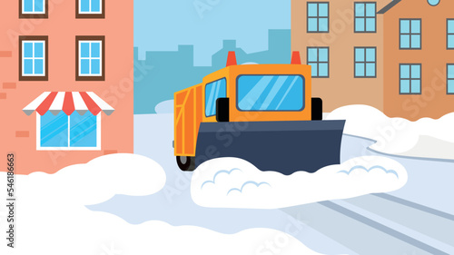 Snowplow clearing snow from the street © Volodymyr