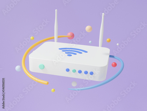 Fotografie 3D icon Internet wifi router floating on purple background Wireless Modem Hotspot antennas network