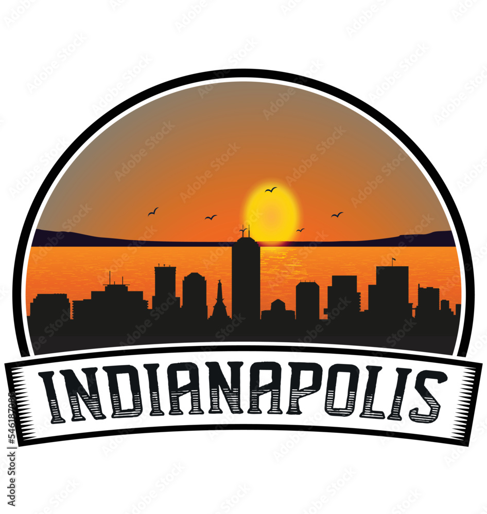 Indianapolis Indiana USA Skyline Sunset Travel Souvenir Sticker Logo Badge Stamp Emblem Coat of Arms Vector Illustration EPS