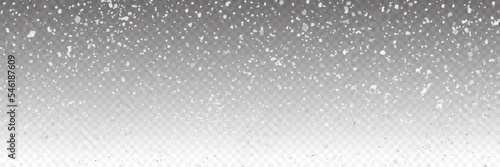Falling snow on a transparent background. Snow clouds or shrouds. Fog  snowfall. Abstract snowflake background. Fall of snow. Vector illustrator 