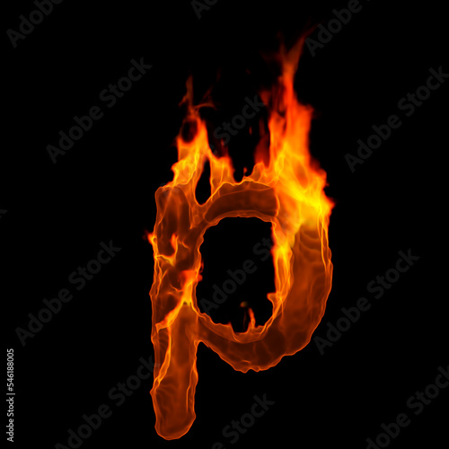 fire letter P - Lowercase 3d demonic font - Suitable for disaster, hell or global warming related subjects