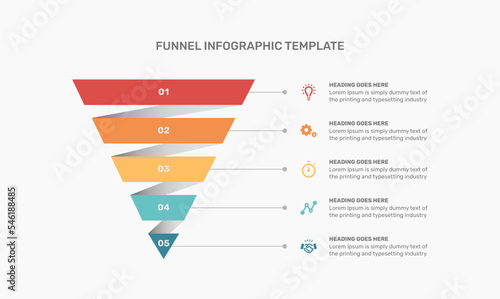 Funnel infographic design template with 5 steps