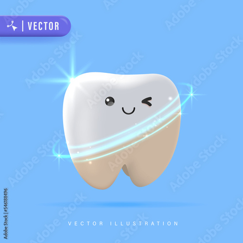 Teeth Whitening 3D Concept Vector Illustration. Dental Veneers. Tooth Beauty Treatment. 