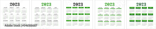 Calendar 2023 set. Color english square calender template collection