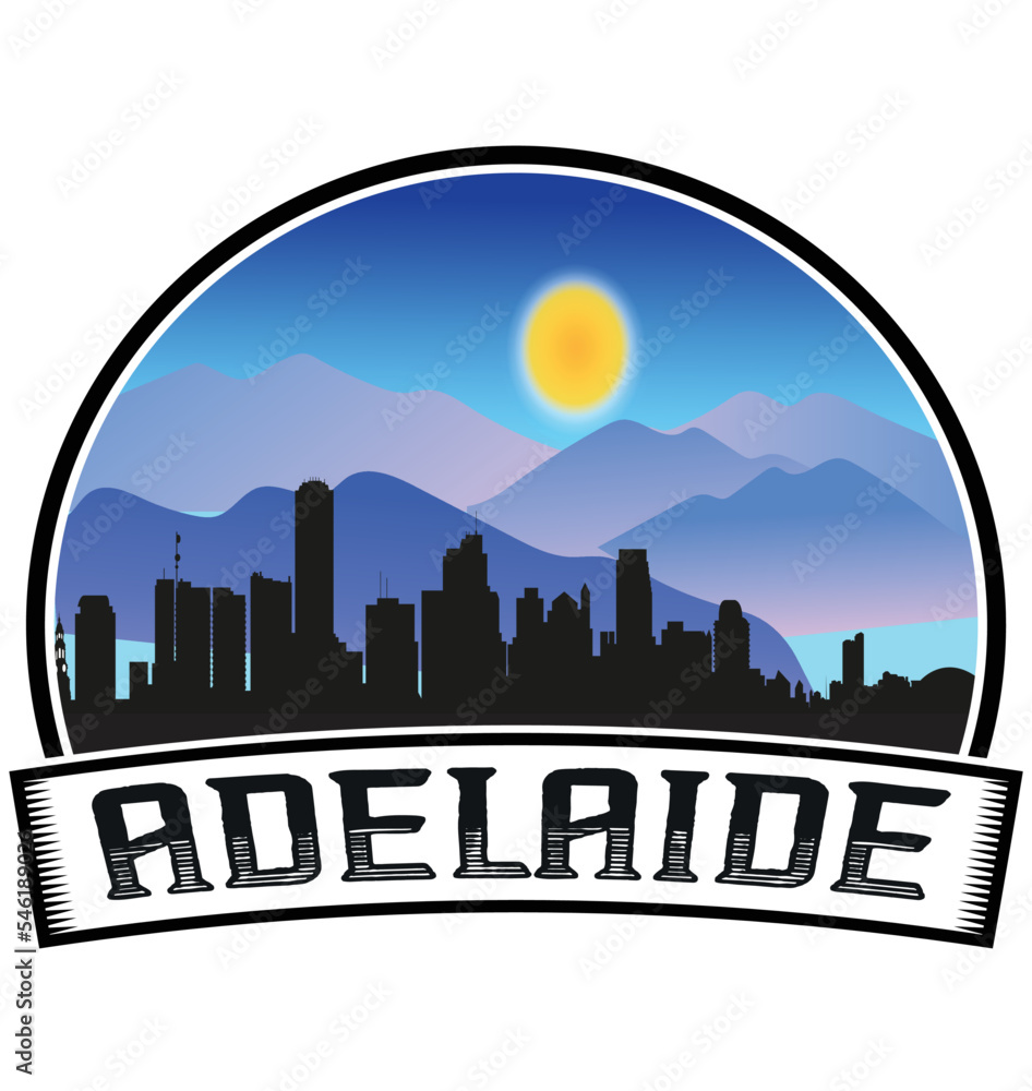 Adelaide Australia Skyline Sunset Travel Souvenir Sticker Logo Badge