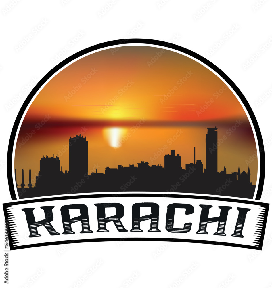Karachi Pakistan Skyline Sunset Travel Souvenir Sticker Logo Badge