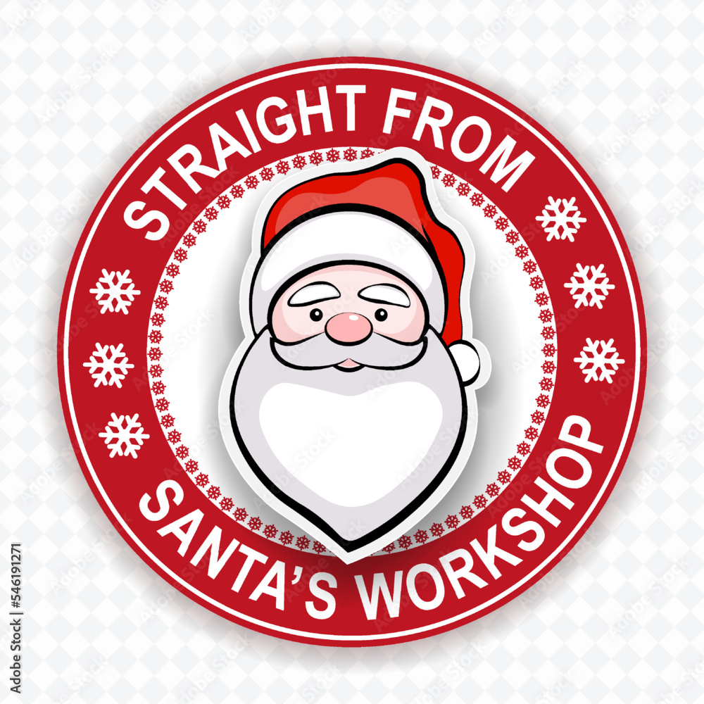 Round imprint with silhouette of Santa Claus in a hat, snowflakes, design component Round imprint with silhouette of Santa Claus in a hat, snowflakes, design component