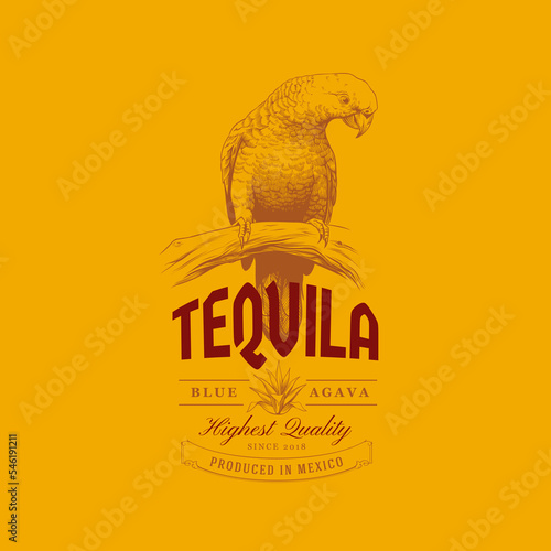 Tequila label design with parrot