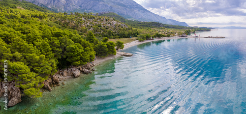 Fototapeta Naklejka Na Ścianę i Meble -  Aerial view of Croatia golden beach in summer