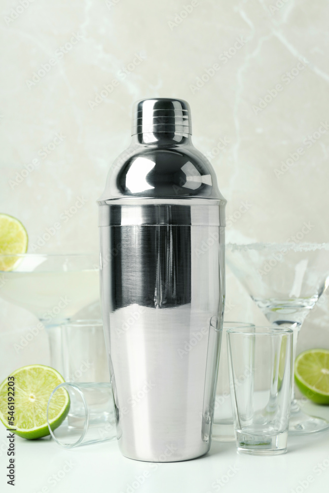 Concept of preparing alcohol drink or cocktail, shaker Concept of preparing alcohol drink or cocktail, shaker