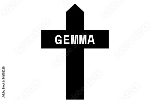 Gemma: Illustration eines schwarzen Kreuzes mit dem Vornamen Gemma