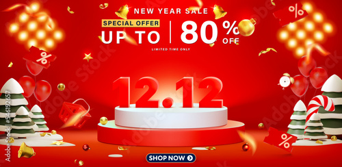 12.12 3D sale banner template design for web or social media.