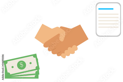 Vector illustration. Hand pose concept. Male or female hands clasped together. Conclusion of the contract. Money and securities. Cartoon style. Suitable for a sticker or emoji for messengers.